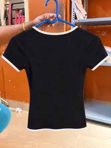 Black Ribbed Crop Top with White Trim