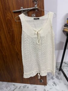 Cream Crochet Sleeveless dress