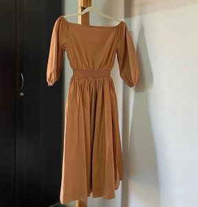 Off-Shoulder Smocked Waist Midi Dress