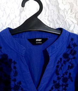 Vibrant Blue Kurta with Black Floral Embroidery