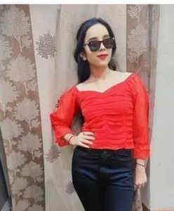 Chic Red Ruched Neck cropTop