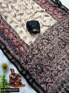 Kalamkari Ajrakh digital print saree