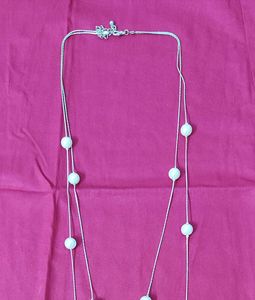 New Elegant Long Pearl Beaded Silver Necklace