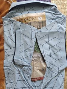Men's Light Blue Geometric Print Polo Shirt
