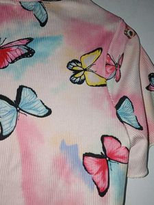 Cute Butterfly Print Tie-Dye T-Shirt