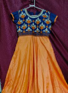 Beautiful Orange and Blue Embroidered Gown