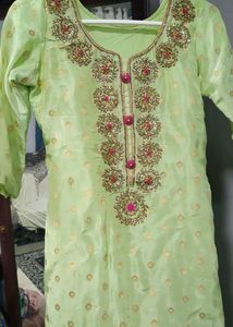 A Chanderi Silk Suit WithBeautiful Kundan Embroid