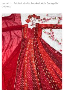 Red Printed Anarkali Kurta with dupatta
