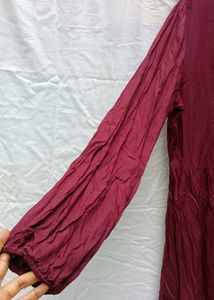 Maroon Round-Neck Tiered Dress
