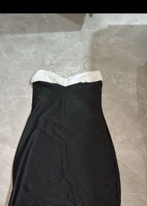 Black Strapless Dress with Fur Trim