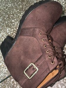 Brown Lace-Up Ankle Boots with Buckle