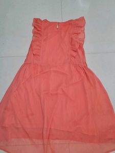 Chic Coral Ruffle Dress with Sequins