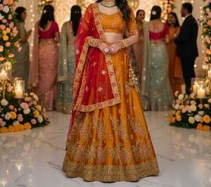 Showroom piece Mustard Red Lehenga