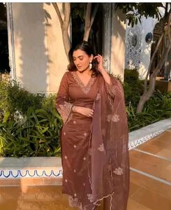 Elegant Brown Kurta Set with Dupatta
