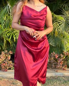 Satin Midi Dress with Cowl Neck