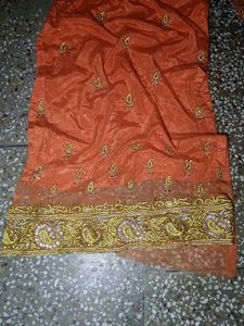 Orange  silk salwar kameez set with dupatta