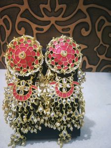 Kundan Pink Very Big Jumkas