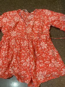 Orange Floral Print Peplum Top
