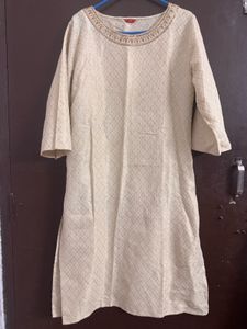 W Elegant Beige Embroidered Kurta