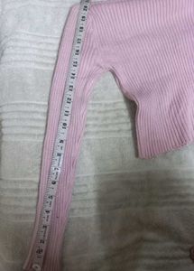 Pink Ribbed Turtleneck Crop Top