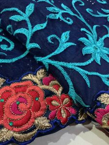 Navy Blue Embroidered Saree with Blouse