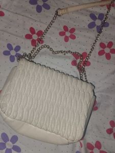 White Quilted Chain Sling Bag