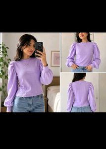 Trendy RIBBED Lilac Puff Sleeve Top