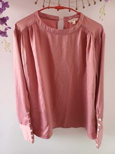 AND Pink Button Cuff Long Sleeve Blouse