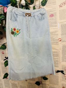 Floral Embroidered Denim Skirt
