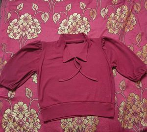 Chic Maroon Bow Collar Top