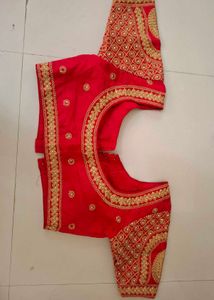Red Embroidered Silk Blouse