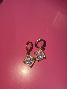 Sparkling Square Gemstone Hoop Earrings
