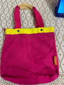 Fastrack Pink &amp; Yellow Canvas Tote Bag