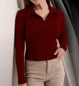 Maroon Collared Long Sleeve Top