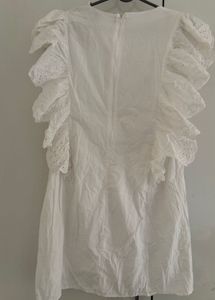 Zara White Broderie Anglaise Ruffle Dress