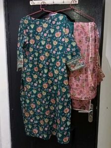 Embroidered Green Floral Kurta Set