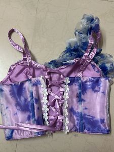 Tie-Dye Corset Top with Ruffle Detail