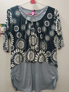 Floral Print Layered Tunic Top
