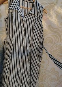 Classic Striped Midi Shirt Dress ( sleeves inside)