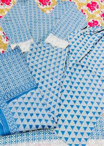 Blue & White Printed Kurta Set