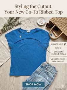 Blue Ribbed Cutout Top