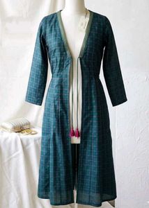 Elegant Teal Kurta with Purple Print