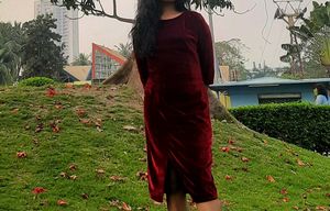 Velvet Midi Dress - Burgundy