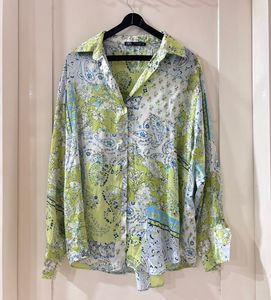 Green Paisley Print Satin Shirt
