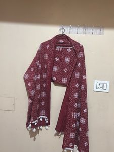Maroon Printed Dupatta with Tassels