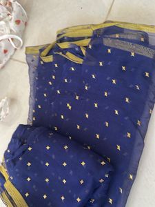 Elegant Royal Blue saree with Golden Motifs
