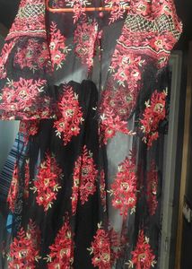 Elegant Black &amp; Red Embroidered Kurta Set