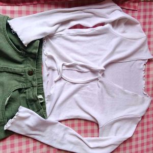White Tie-Front Long Sleeve Top