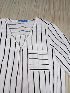 Chic Striped Zip-Front Blouse