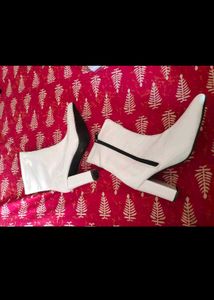 White Ankle Boots with Block Heel